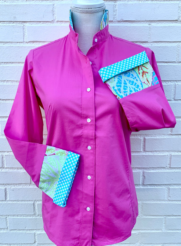 SALE - XL ONLY - Beth Pink Bell Sleeve w/Turquoise Dot & Floral (B13) *FINAL SALE*