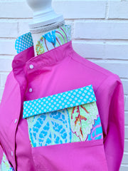 SALE - XL ONLY - Beth Pink Bell Sleeve w/Turquoise Dot & Floral (B13) *FINAL SALE*