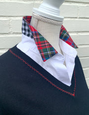 SALE - Diana French Cuff White w Holiday Red Plaid & Black Check (DFC13) *FINAL SALE*