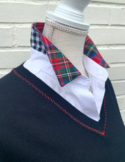Diana French Cuff White w Holiday Red Plaid & Black Check (DFC13)