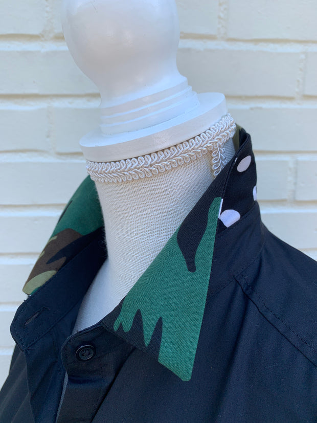 SALE S ONLY - Elizabeth 3/4 Sleeve Black w Camo and Black Polka Dot (3419)  **FINAL SALE**