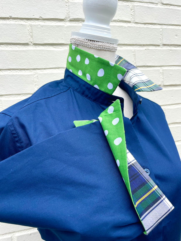 SALE L ONLY - Elizabeth 3/4 Sleeve Navy w Plaid and Green Polka Dot  **FINAL SALE**