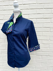 SALE S ONLY - Elizabeth 3/4 Sleeve Navy w Peppermint Candy and Green Polka Dot  **FINAL SALE**