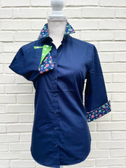 SALE S ONLY - Elizabeth 3/4 Sleeve Navy w Peppermint Candy and Green Polka Dot  **FINAL SALE**