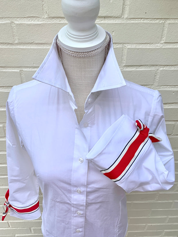 SALE - S ONLY - Ann 3/4 Sleeve Ribbon Tie Shirt (Ann07) *FINAL SALE*