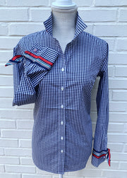 Audrey Navy Gingham Ribbon French Cuff Shirt  (RFC14)