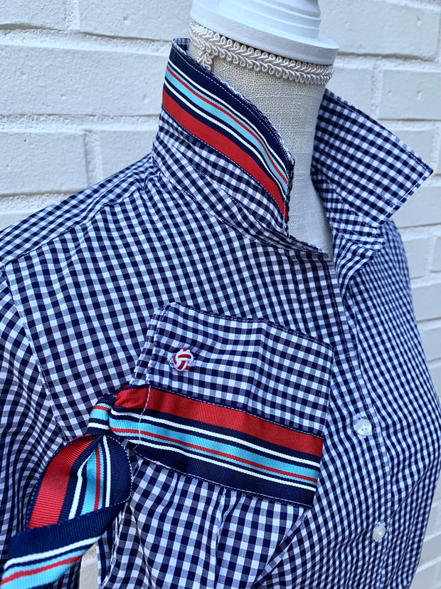 Audrey Navy Gingham Ribbon French Cuff Shirt  (RFC14)