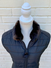 Blondie Black Puffer Vest w Faux Brown Fur (PFF Black 1)
