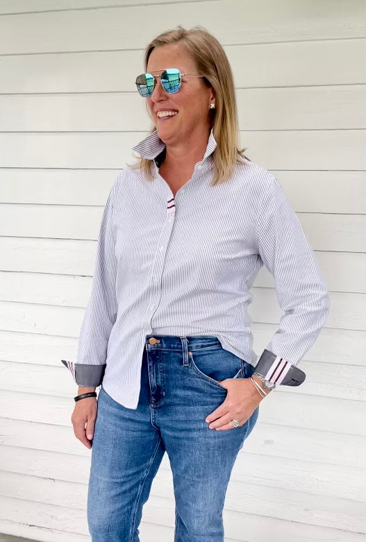 Casie2 Banker Stripe Oxford Shirt (Casie2 03)
