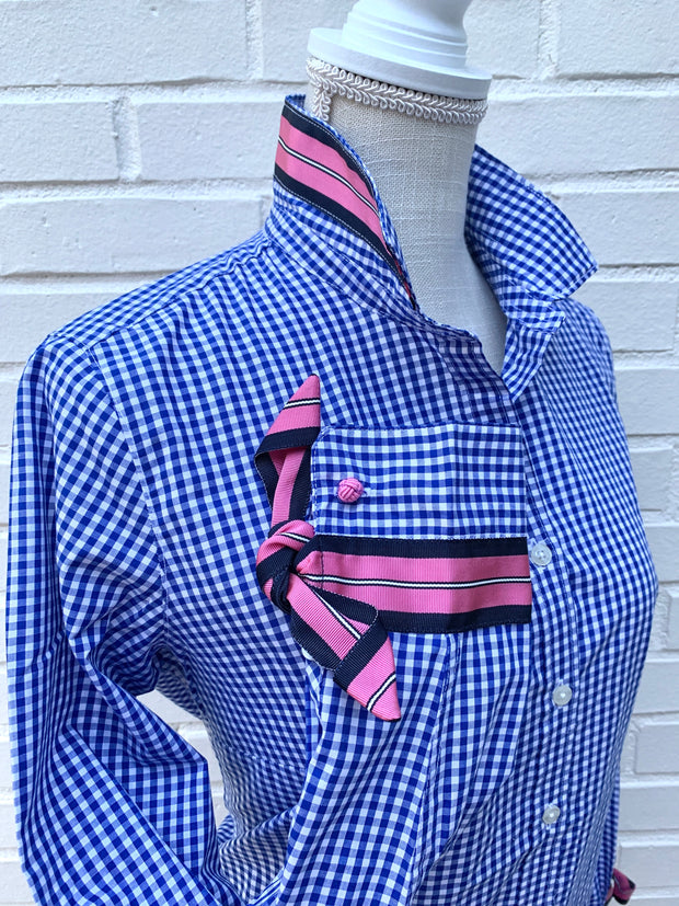 Audrey Royal Gingham Ribbon French Cuff Shirt (RFC17)