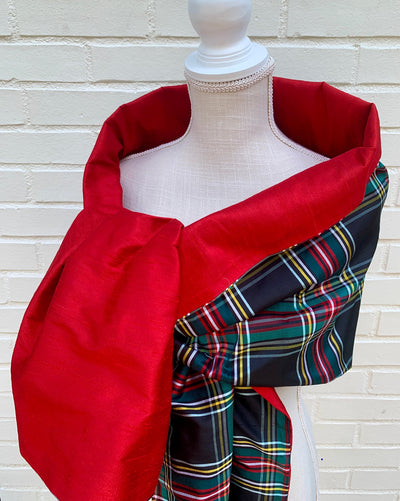 Silk Wrap in Black Plaid with Red (LW97)