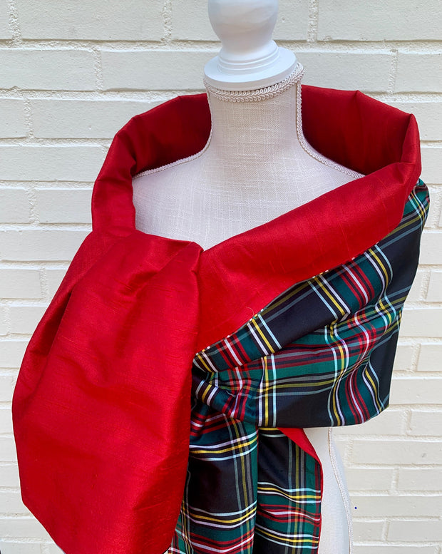 Silk Wrap in Black Plaid with Red (LW97)