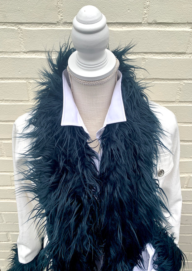 SALE - XS, S ONLY - Belle Navy Shaggy Faux Fur White Denim Jacket *FINAL SALE*