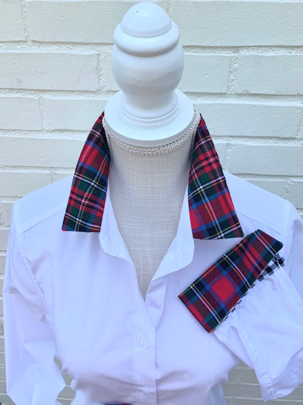 Diana French Cuff White w Holiday Red Plaid & Black Check (DFC13)