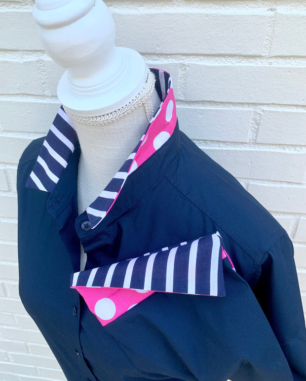 Elizabeth 3/4 Sleeve Navy w Stripes and Pink Polka Dot (3423)