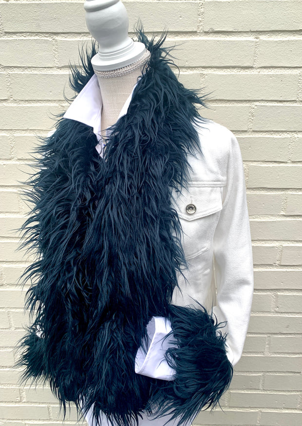 SALE - XS, S ONLY - Belle Navy Shaggy Faux Fur White Denim Jacket *FINAL SALE*