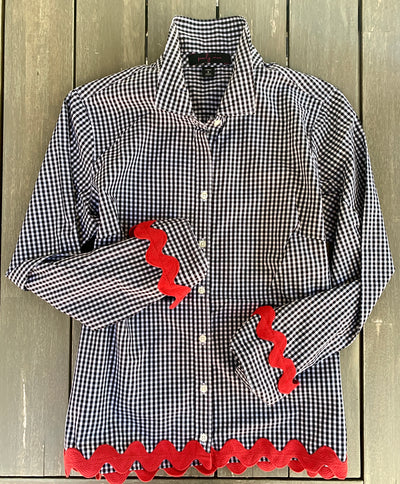 Bridget Gingham Ric Rac Shirt (GRRBLK-RD)