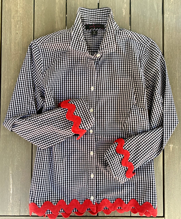 Bridget Gingham Ric Rac Shirt (GRR-Blk Red)