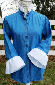 Barbara Ann Ribbon Trim Denim Shirt (DRD White)