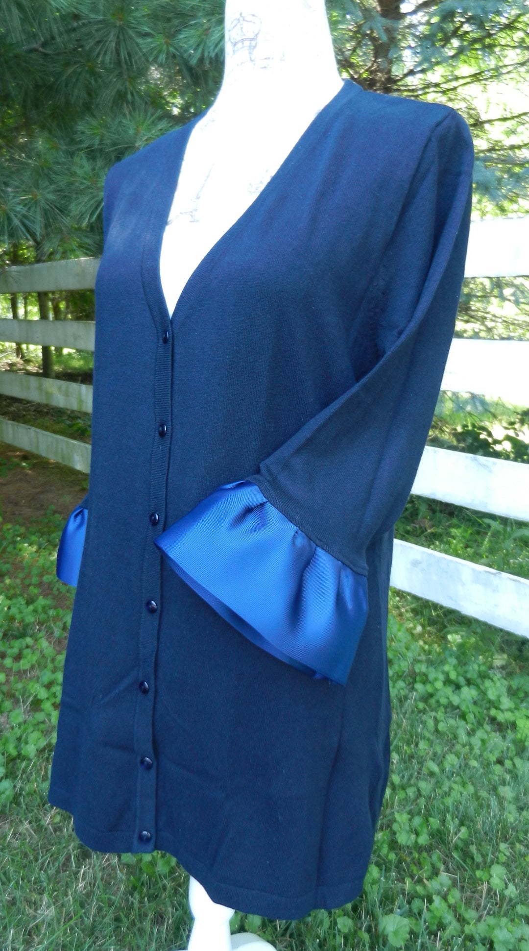 Wednesday Cardigan Navy w Navy Grosgrain 3/4 Sleeve - (WC Navy Navy)