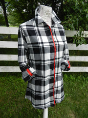 Saturday Tunic Black and White Plaid w Red Ribbon (Sat-Red)