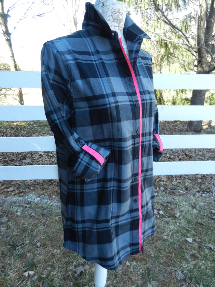 SALE - S & M ONLY - Saturday Tunic Grey Plaid w Pink Ribbon (Sat Grey-Pink) *FINAL SALE*