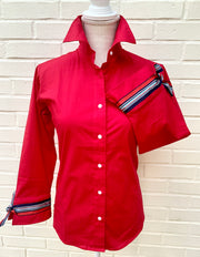 SALE - S, XL ONLY - Ann 3/4 Sleeve Ribbon Tie Shirt (Ann09) *FINAL SALE*