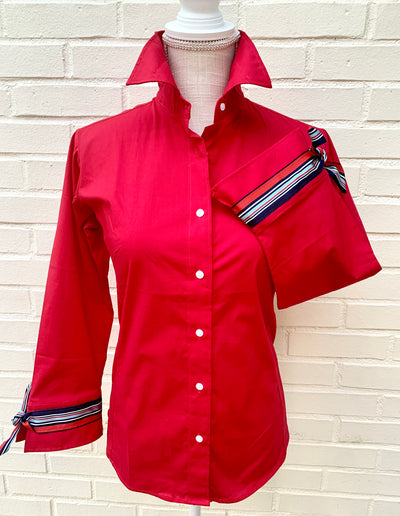 SALE - S, XL ONLY - Ann 3/4 Sleeve Ribbon Tie Shirt (Ann09) *FINAL SALE*