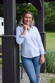 Audrey Navy Gingham Ribbon French Cuff Shirt  (RFC14)