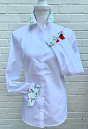 SALE S, M ONLY - Diana French Cuff White w Holly (DFC09)  **FINAL SALE**