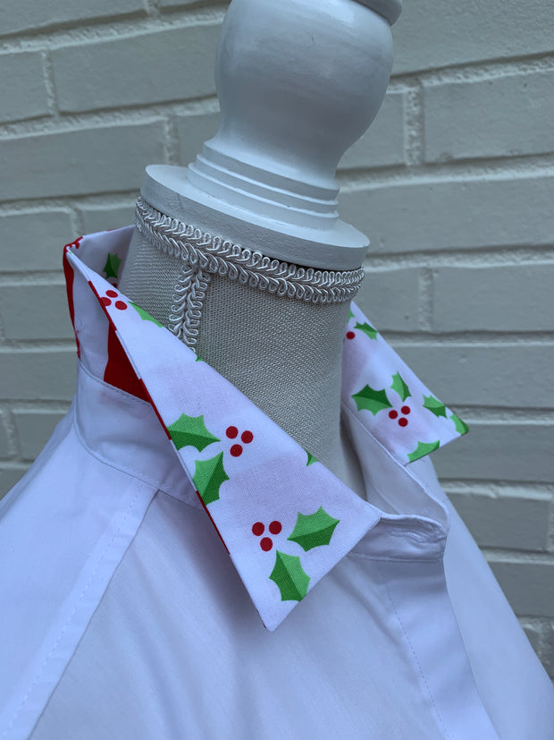 SALE S, M ONLY - Diana French Cuff White w Holly (DFC09)  **FINAL SALE**