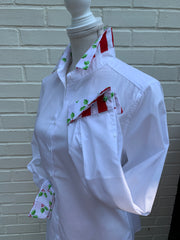 SALE S, M ONLY - Diana French Cuff White w Holly (DFC09)  **FINAL SALE**