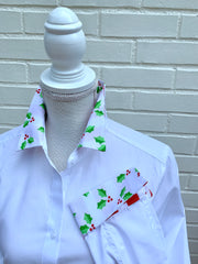 SALE S, M ONLY - Diana French Cuff White w Holly (DFC09)  **FINAL SALE**