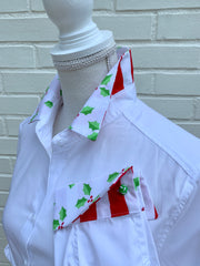 SALE S, M ONLY - Diana French Cuff White w Holly (DFC09)  **FINAL SALE**