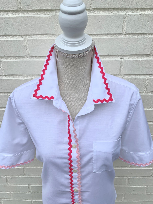 SALE - Lottie Ric Rac Short Sleeve Oxford Shirt (LOT01)  **FINAL SALE**