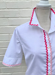 SALE - Lottie Ric Rac Short Sleeve Oxford Shirt (LOT01)  **FINAL SALE**