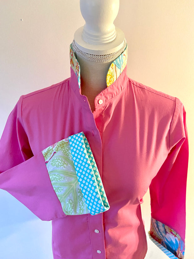 SALE - XL ONLY - Beth Pink Bell Sleeve w/Turquoise Dot & Floral (B13) *FINAL SALE*
