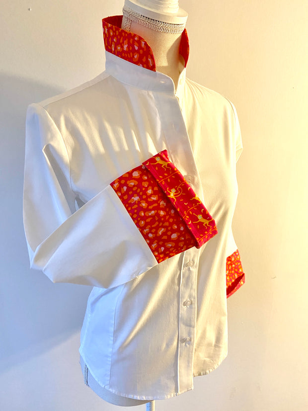 SALE - S, M ONLY - Beth Bell Sleeve - White w/Pink Monkeys & Cheetah (B16) *FINAL SALE*