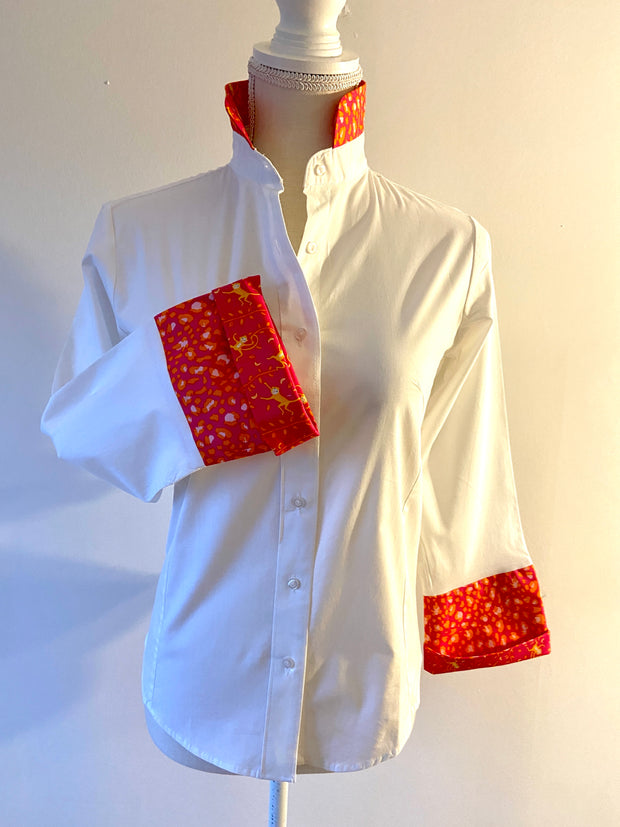SALE - S, M ONLY - Beth Bell Sleeve - White w/Pink Monkeys & Cheetah (B16) *FINAL SALE*