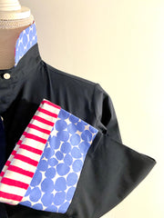 SALE - L, XL ONLY - Beth Bell Sleeve -Navy w/Periwinkle Dot & Pink Stripe (B14) *FINAL SALE*