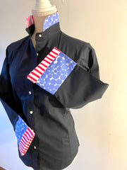 SALE - L, XL ONLY - Beth Bell Sleeve -Navy w/Periwinkle Dot & Pink Stripe (B14) *FINAL SALE*
