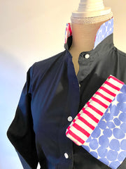 SALE - L, XL ONLY - Beth Bell Sleeve -Navy w/Periwinkle Dot & Pink Stripe (B14) *FINAL SALE*