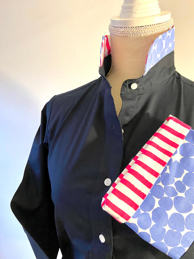 SALE - L, XL ONLY - Beth Bell Sleeve -Navy w/Periwinkle Dot & Pink Stripe (B14) *FINAL SALE*