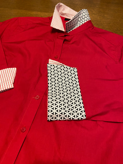 SALE M ONLY - Elizabeth 3/4 Sleeve Red w Red Dash and Black Geo   **FINAL SALE**