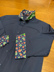 SALE S ONLY - Elizabeth 3/4 Sleeve Navy w Peppermint Candy and Green Polka Dot  **FINAL SALE**