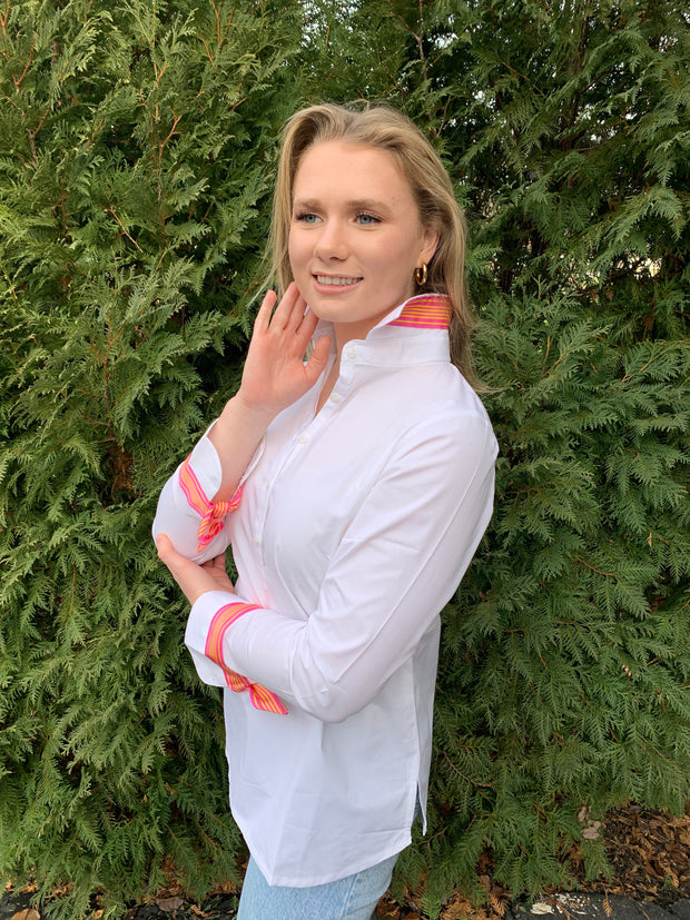 SALE - XL & 2XL ONLY - Sandy Popover Stripe Ribbon Tie Tunic (TP17) *FINAL SALE*