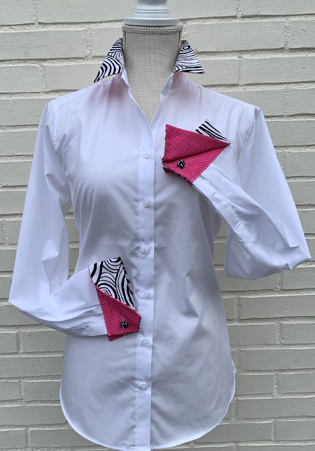 Diana French Cuff White w Black White Woodgrain & Pink Geo  (DFC17)