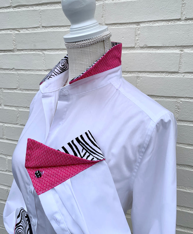 Diana French Cuff White w Black White Woodgrain & Pink Geo  (DFC17)