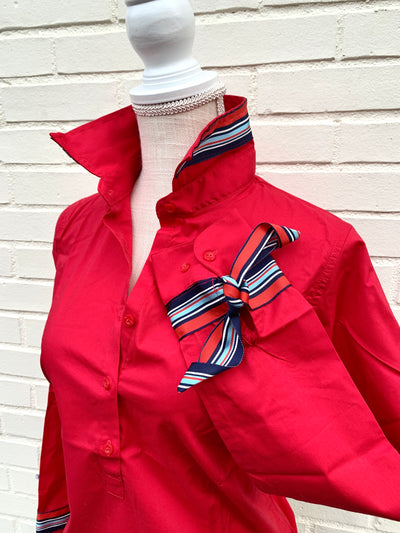 Sandy Popover Stripe Ribbon Tie Tunic (TP21)