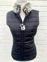 Blondie Black Puffer Vest w Faux Herringbone Fur (PFF Black 3)